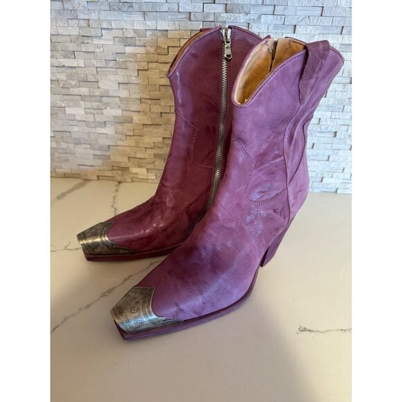 NEW Free People Brayden Western Boots Leather EU 37.5 US 7 Purple - Picture 3 of 5